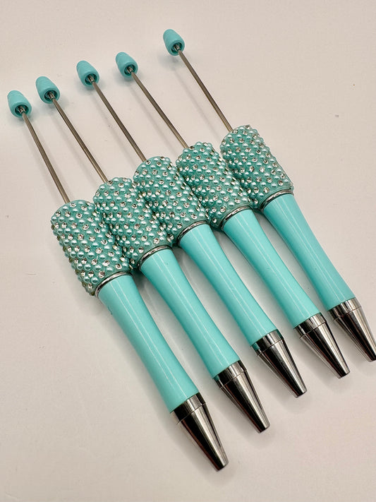 Pack of Five Teal DIY Pearl and Rhinestone Pens