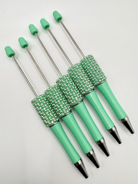 Pack of 5 Mint DIY Pearl and Rhinestone Pens