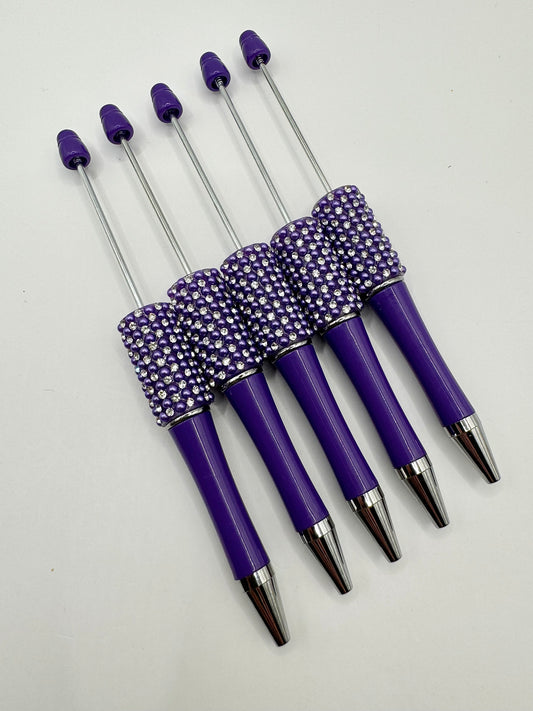 Pack of 5 Dark Purple DIY Pearl and Rhinestone Pens