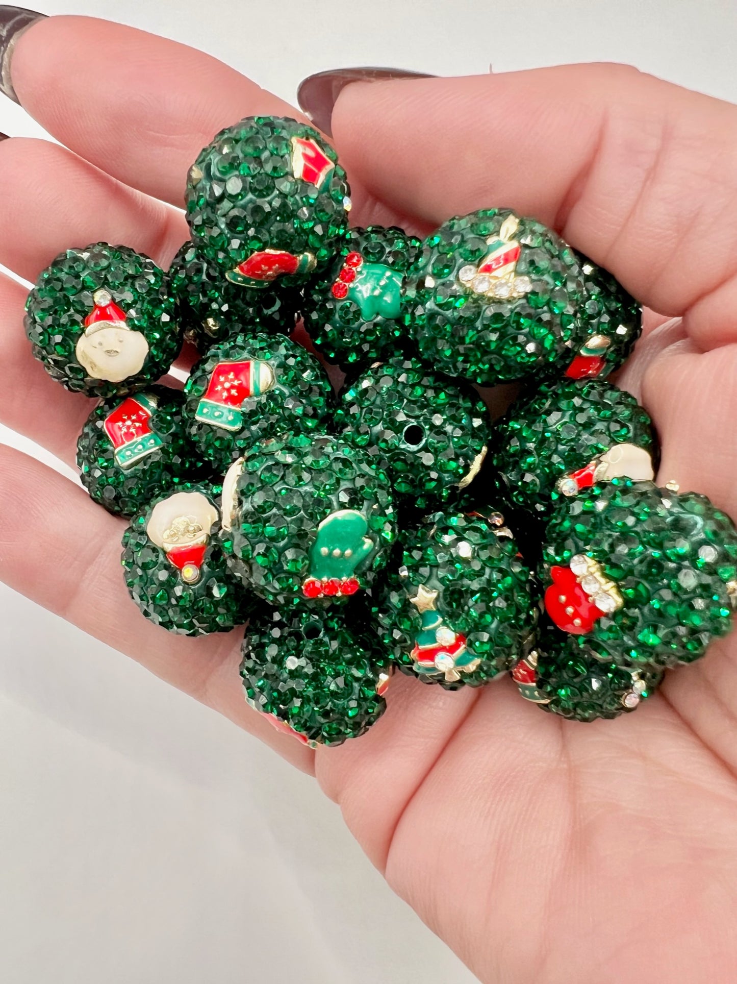 Green Rhinestone Christmas Beads