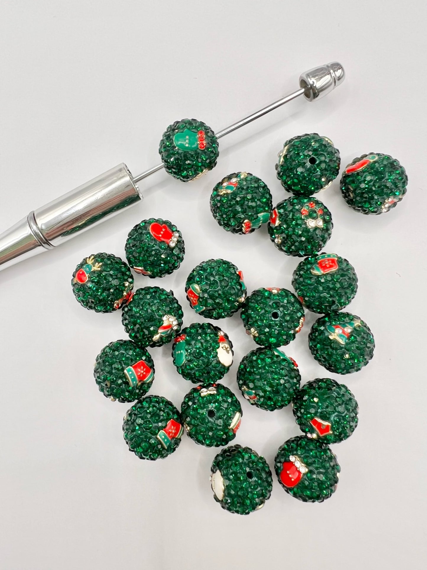 Green Rhinestone Christmas Beads