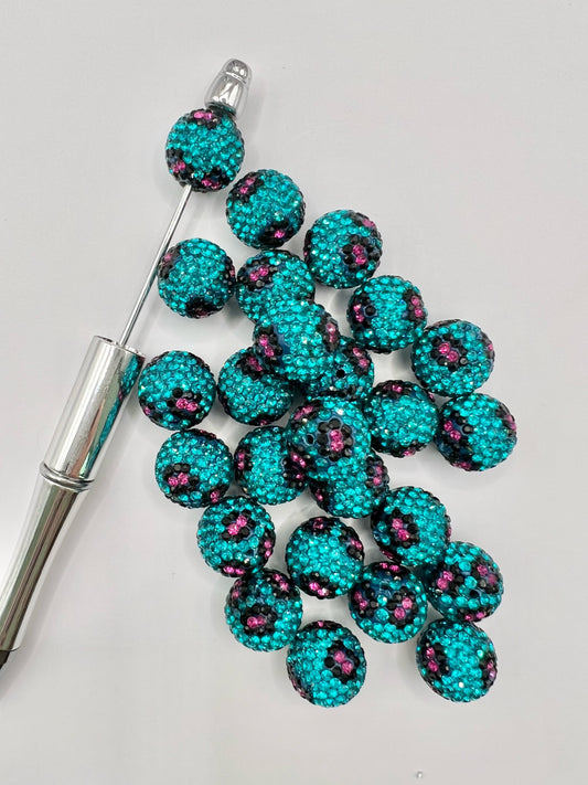 Teal with Purple Spot Rhinestone Beads