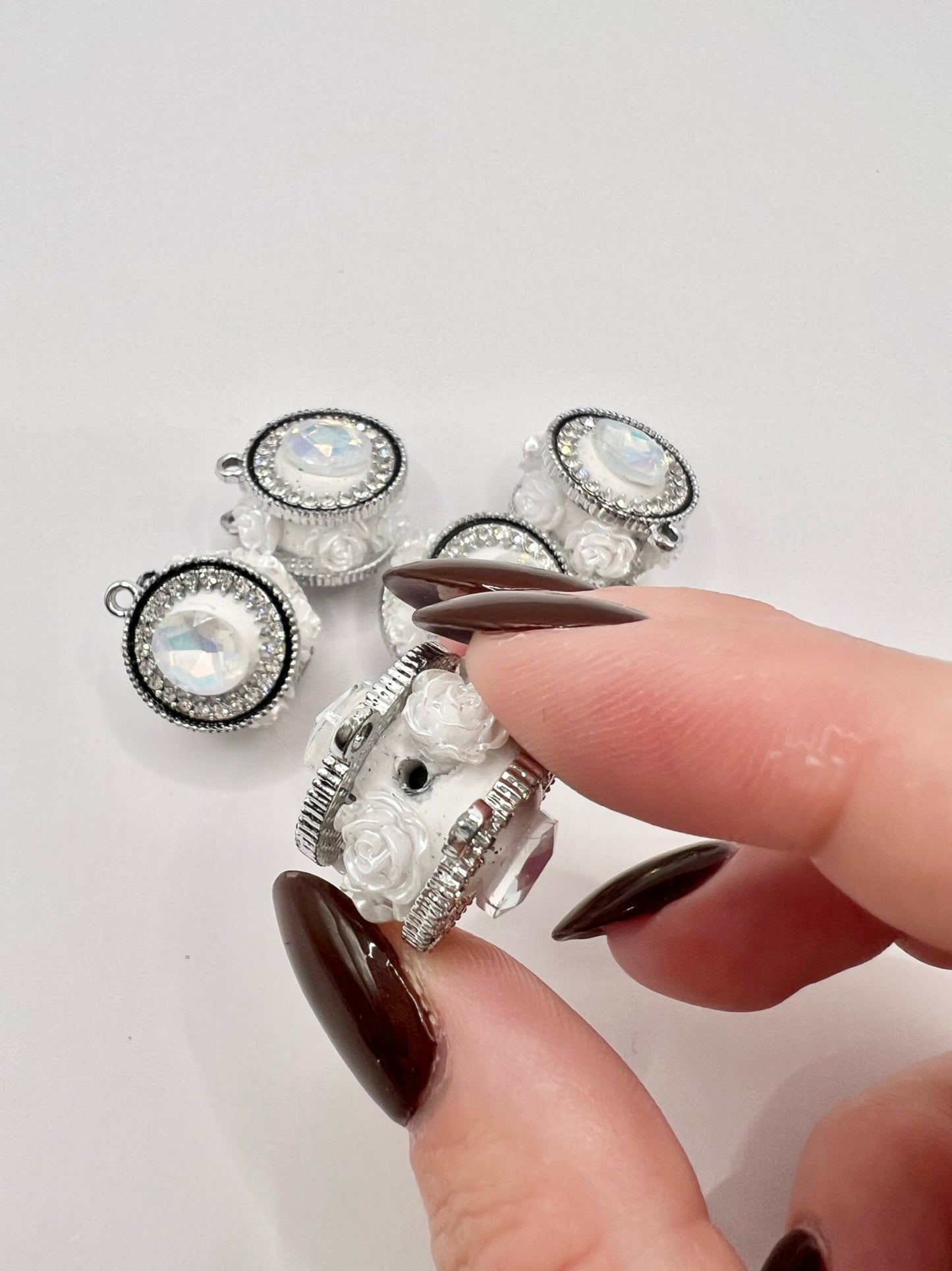 White Circle Rhinestone Charm