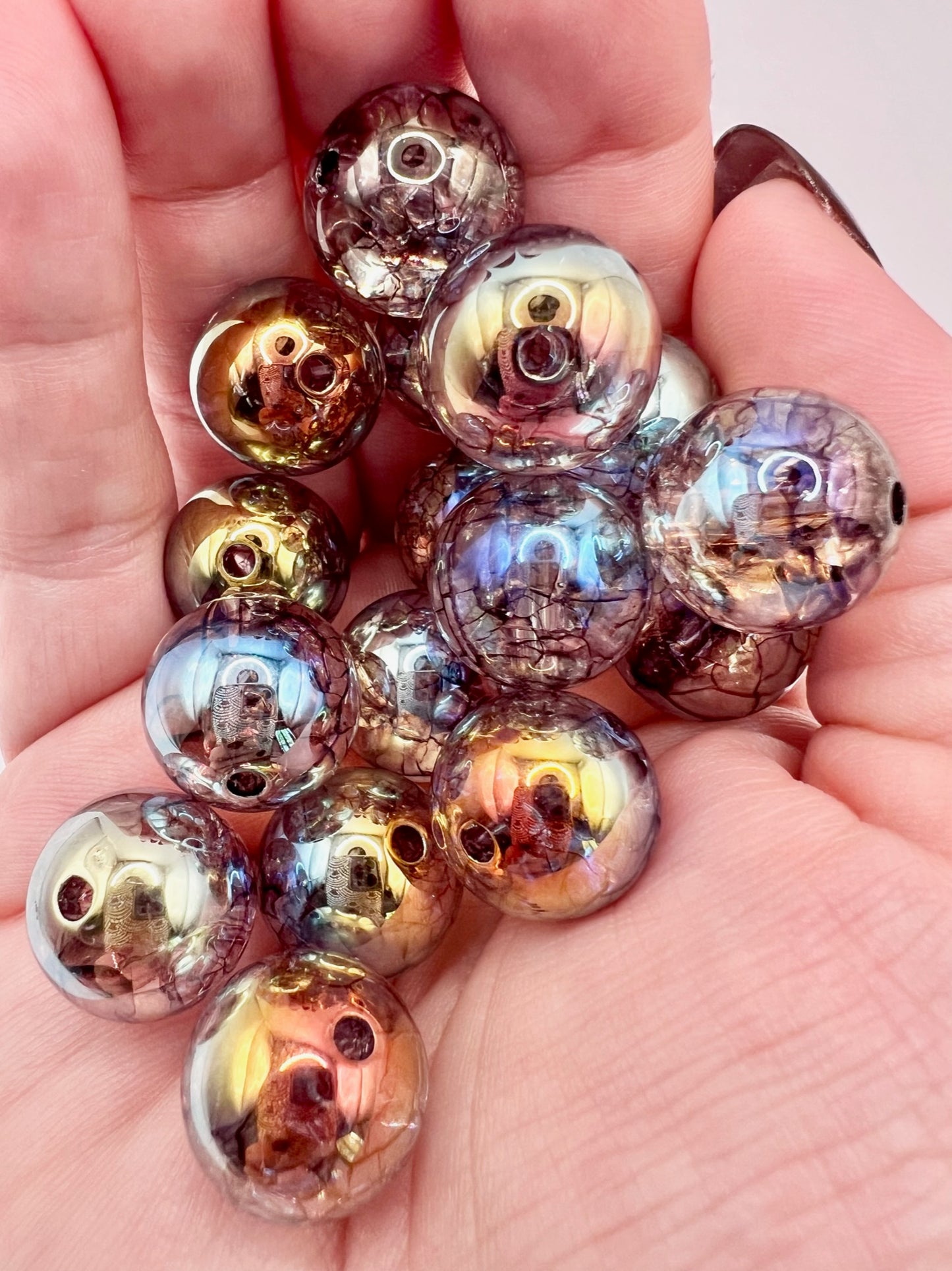 Iridescent Clear Beads with Brown Veins