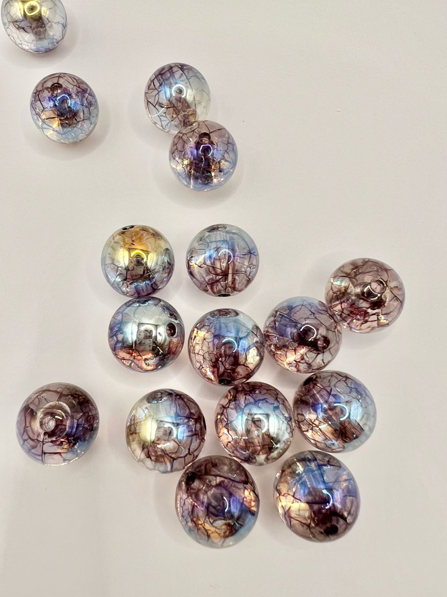 Iridescent Clear Beads with Brown Veins