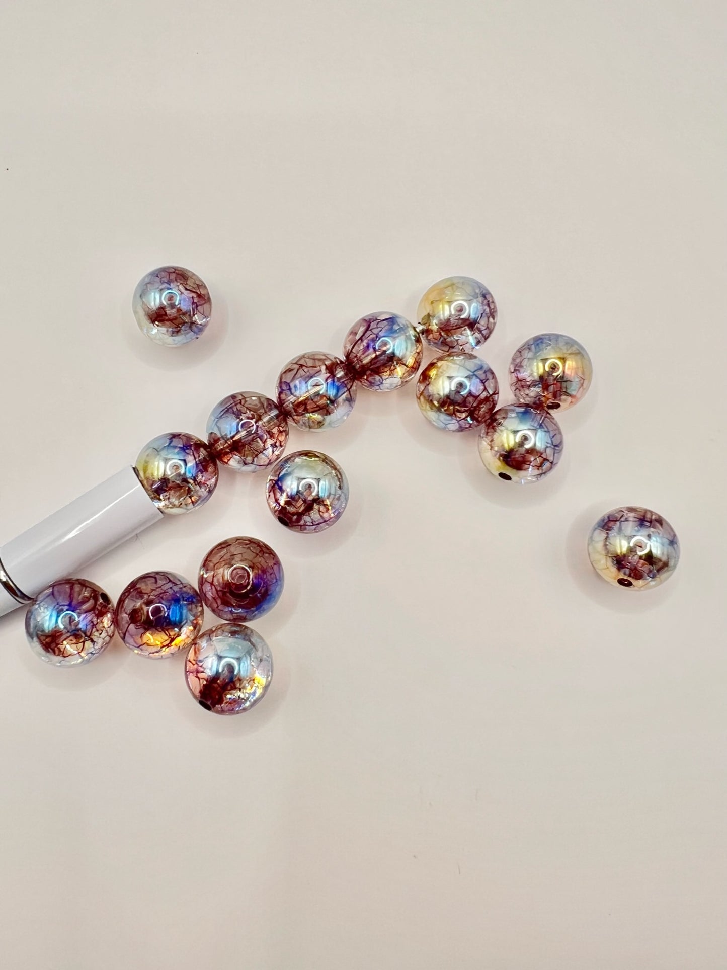 Iridescent Clear Beads with Brown Veins