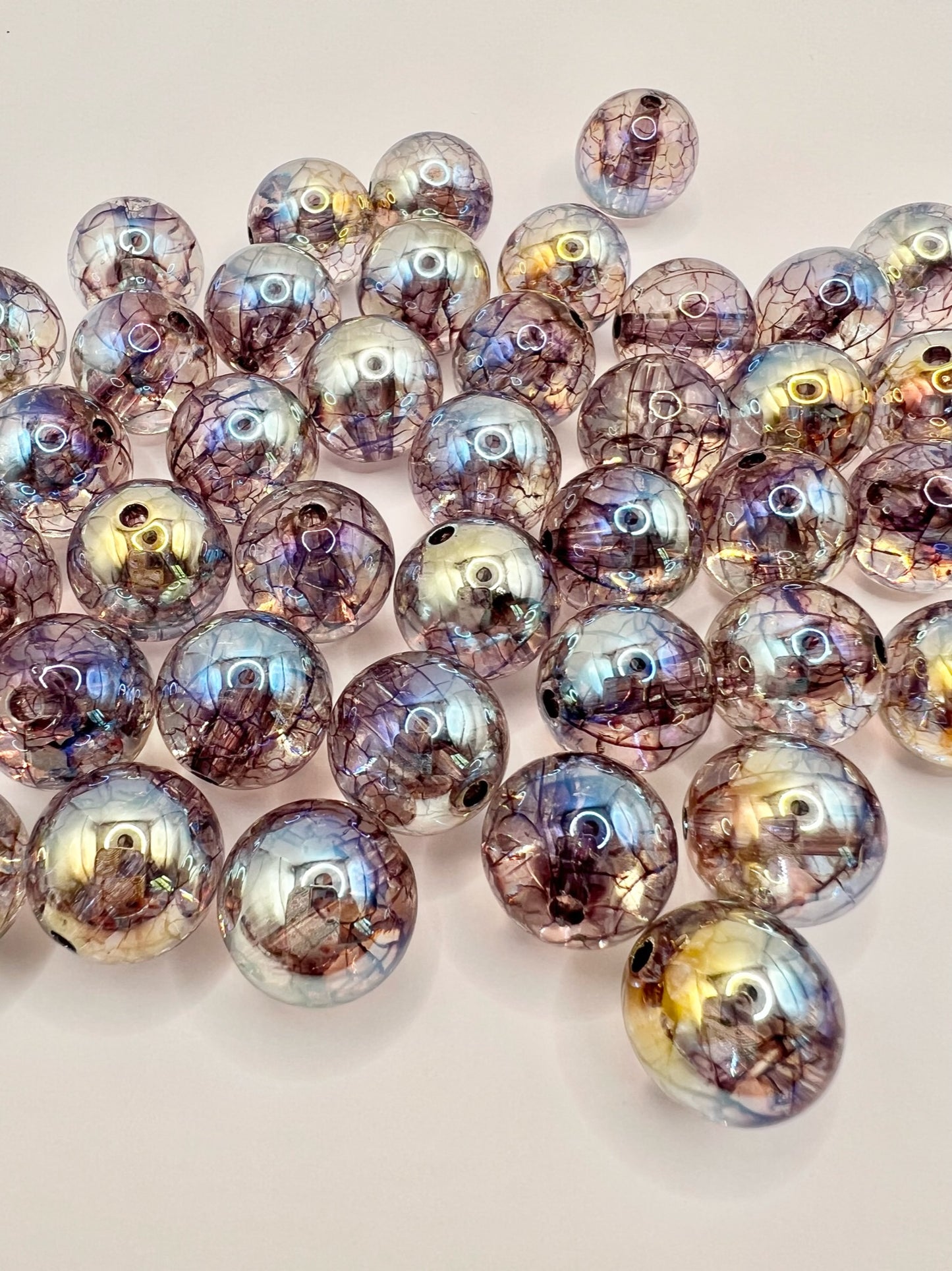 Iridescent Clear Beads with Brown Veins