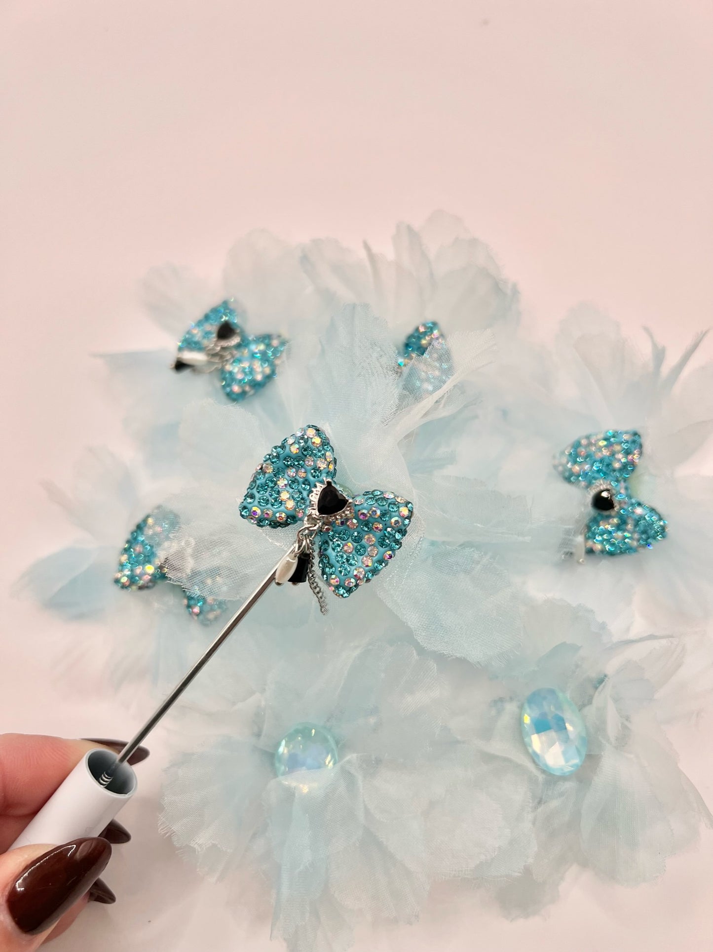 Blue Rhinestone Bow Topper