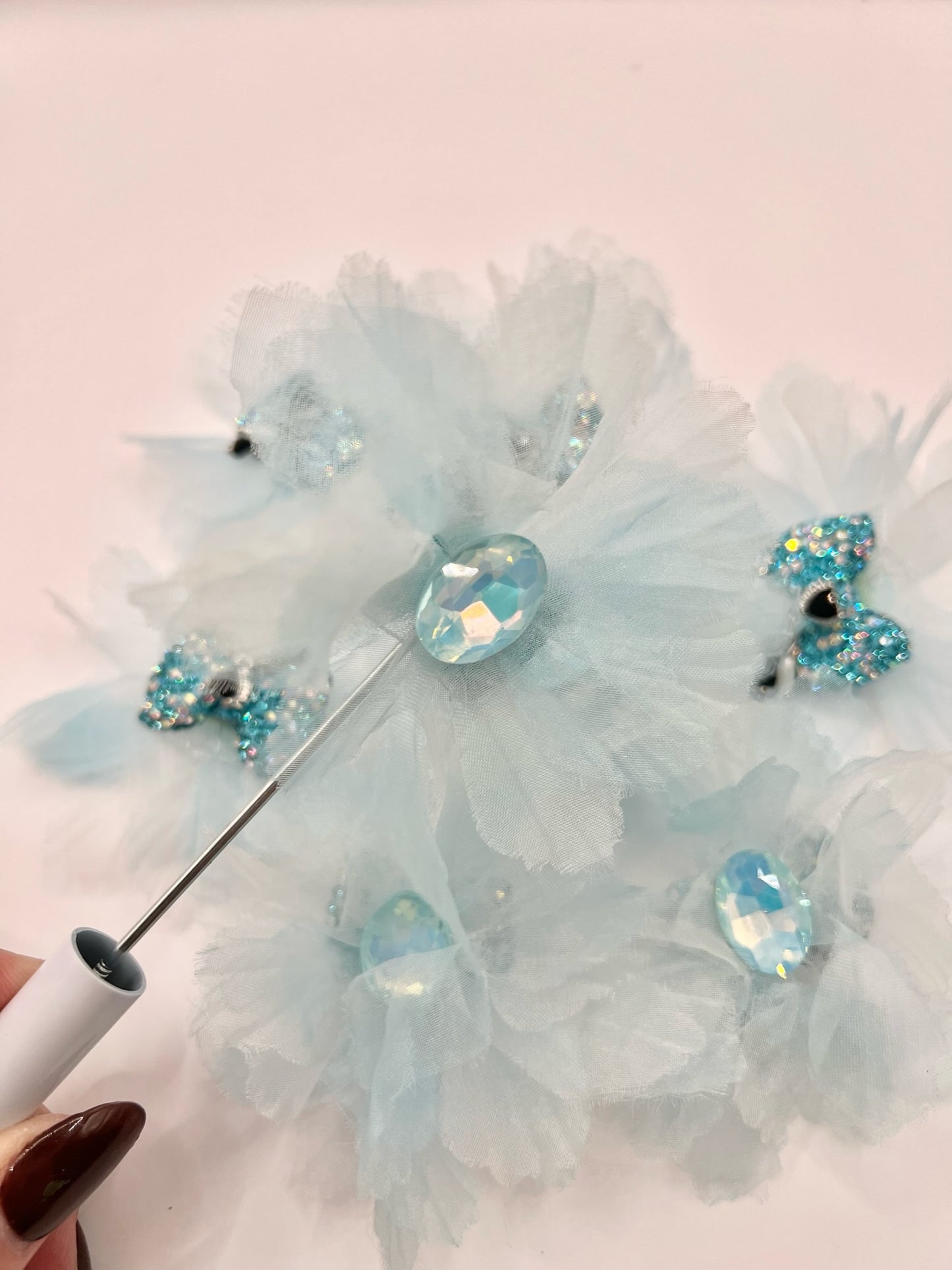 Blue Rhinestone Bow Topper