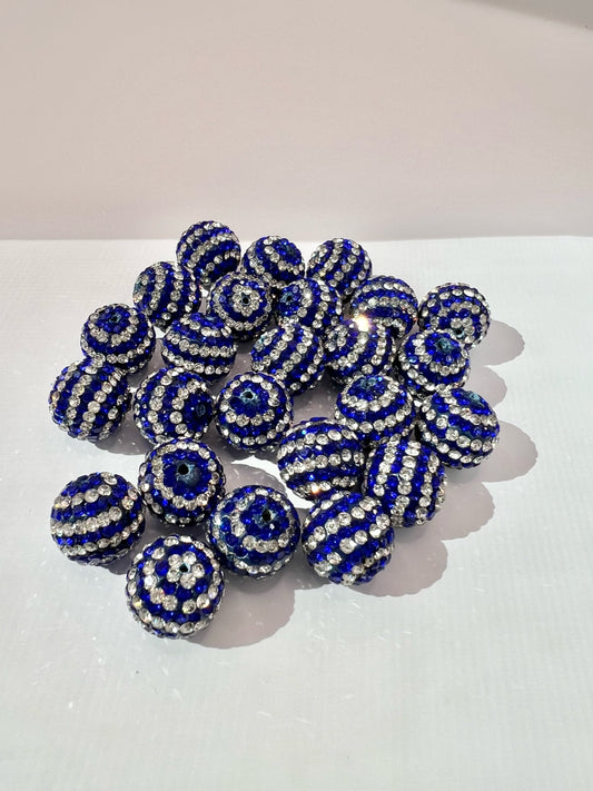 Blue and Silver Striped Rhinestone Beads