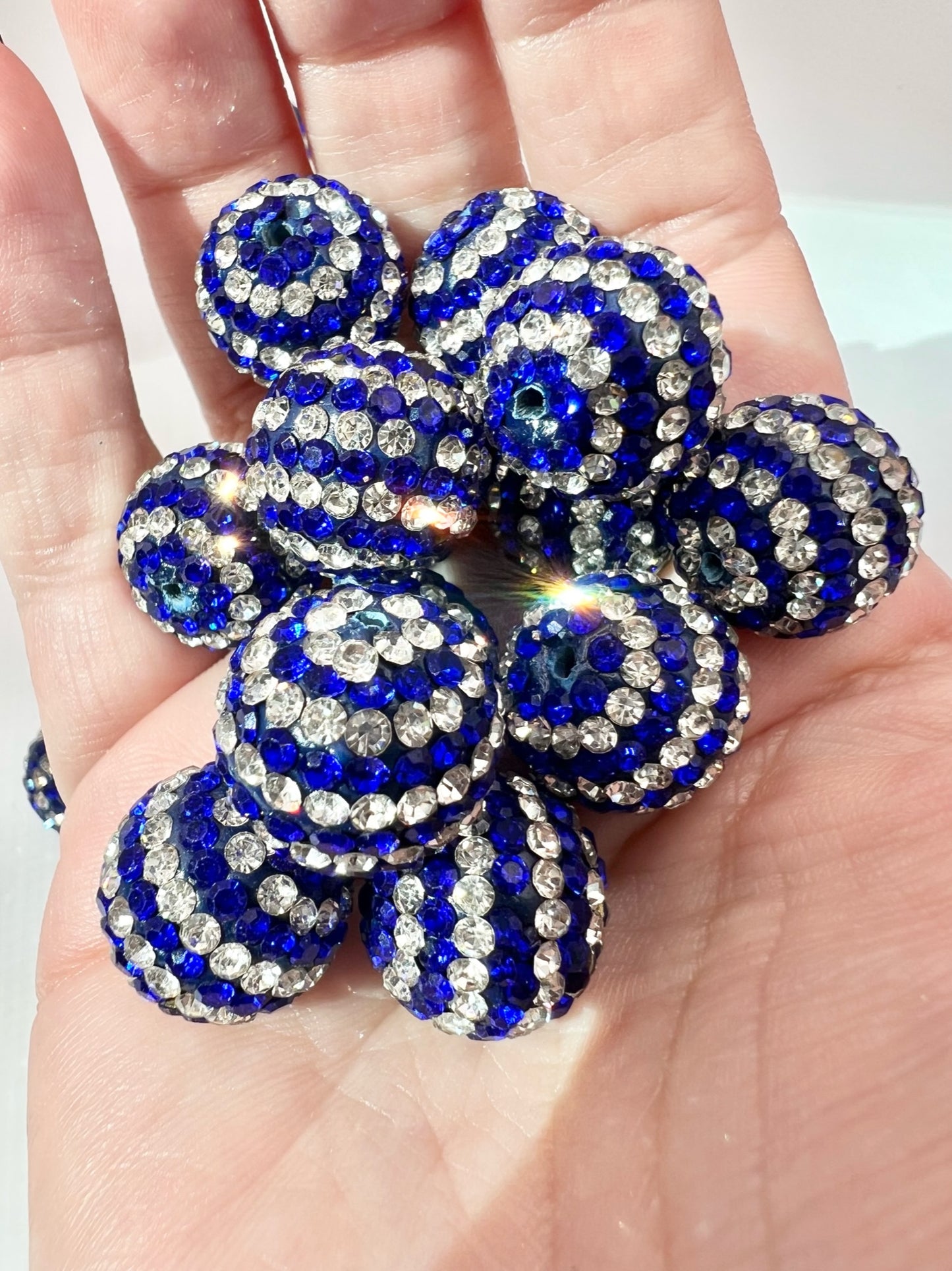 Blue and Silver Striped Rhinestone Beads