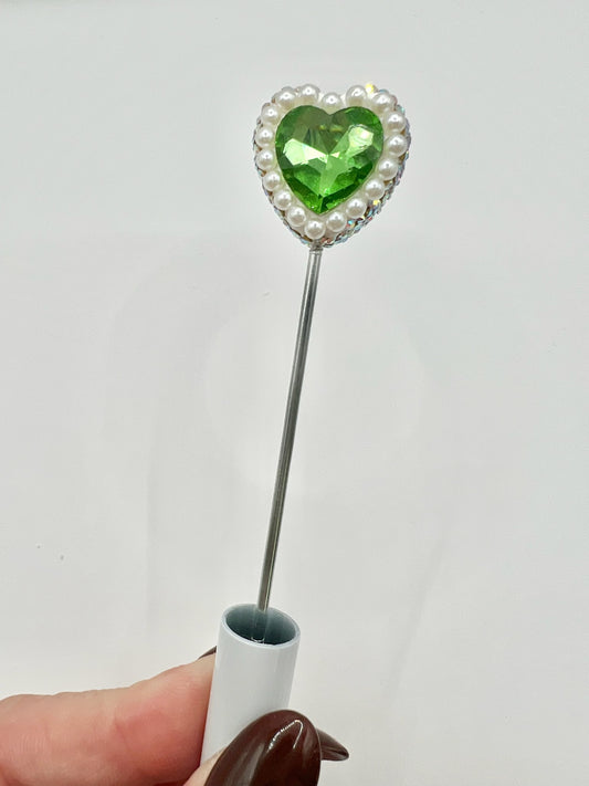 Green Rhinestone Heart Bead